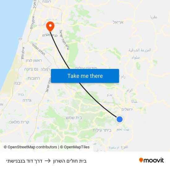 דרך דוד בנבנישתי to בית חולים השרון map