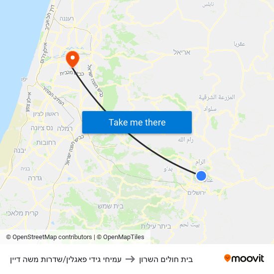 עמיחי גידי פאגלין/שדרות משה דיין to בית חולים השרון map
