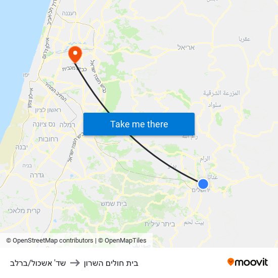 שד' אשכול/ברלב to בית חולים השרון map