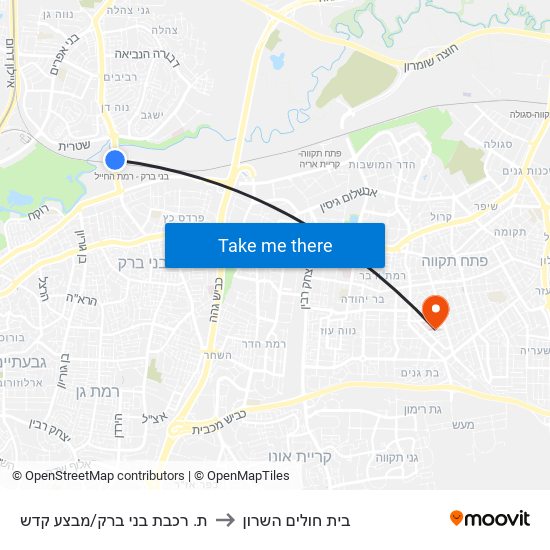 ת. רכבת בני ברק/מבצע קדש to בית חולים השרון map