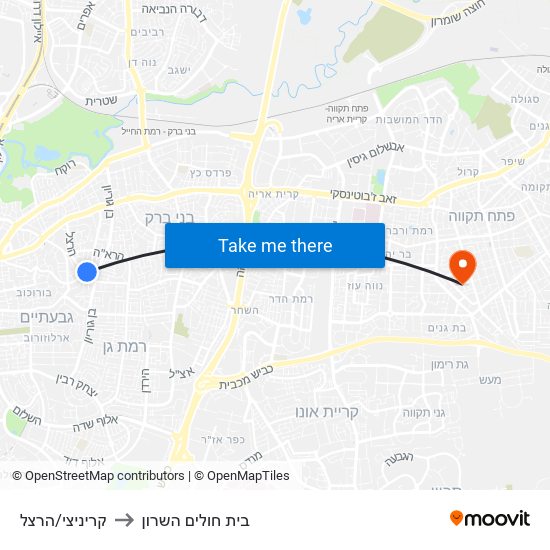 קריניצי/הרצל to בית חולים השרון map