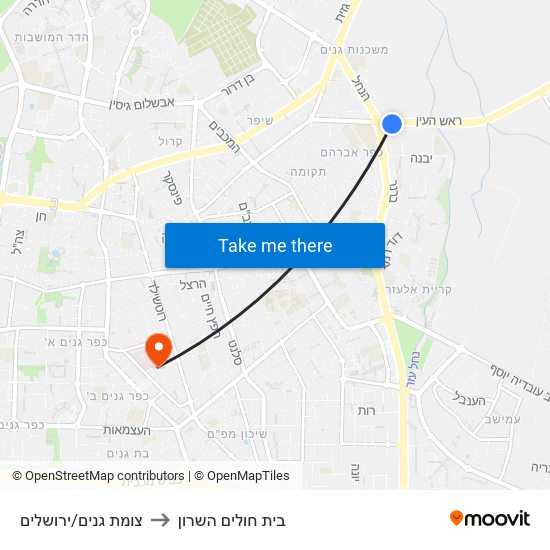 צומת גנים/ירושלים to בית חולים השרון map