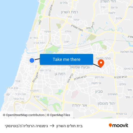 גימנסיה הרצליה/ז'בוטינסקי to בית חולים השרון map