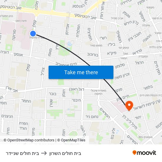 בית חולים שניידר to בית חולים השרון map