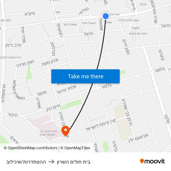 ההסתדרות/איכילוב to בית חולים השרון map