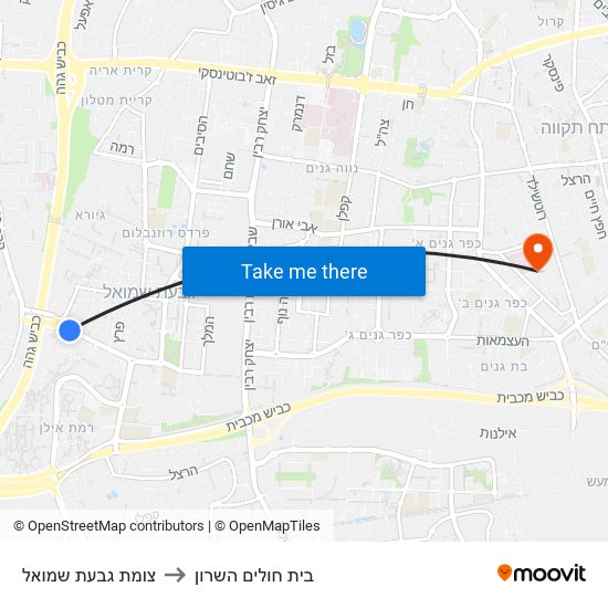 צומת גבעת שמואל to בית חולים השרון map