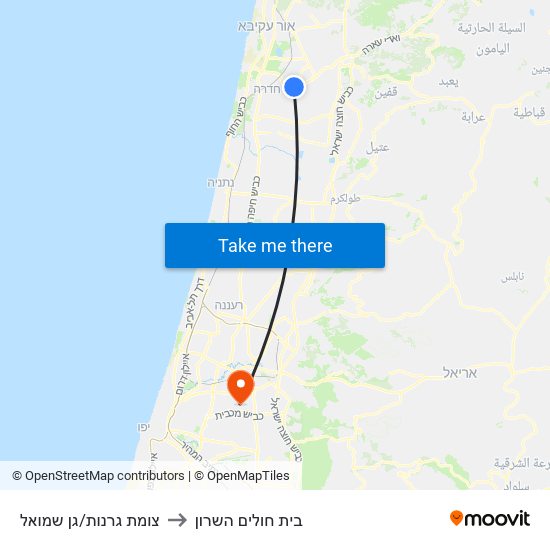 צומת גרנות/גן שמואל to בית חולים השרון map