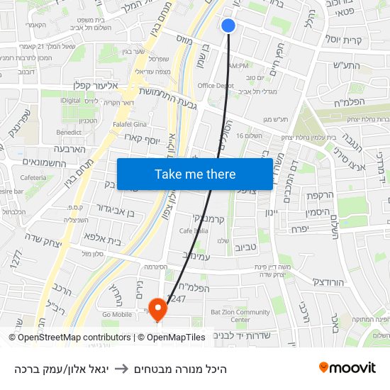 יגאל אלון/עמק ברכה to היכל מנורה מבטחים map