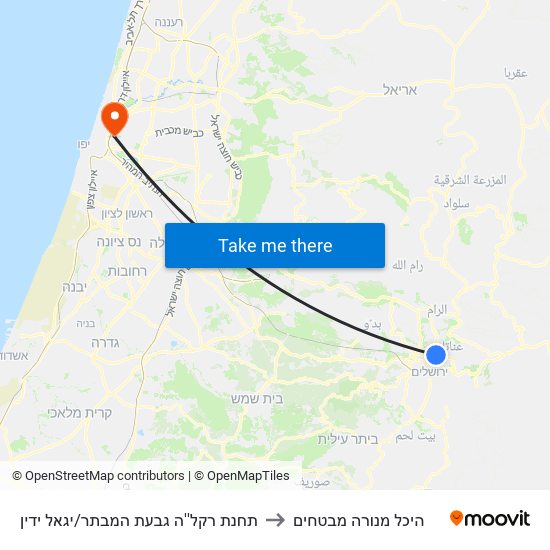 תחנת רקל''ה גבעת המבתר/יגאל ידין to היכל מנורה מבטחים map