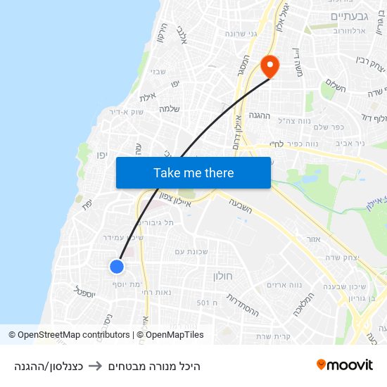 כצנלסון/ההגנה to היכל מנורה מבטחים map