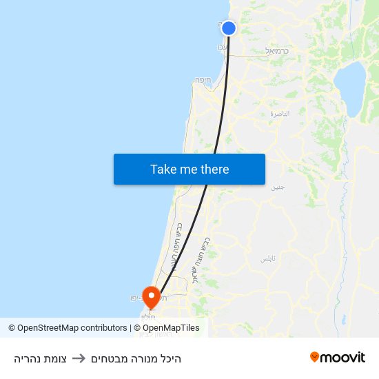 צומת נהריה to היכל מנורה מבטחים map