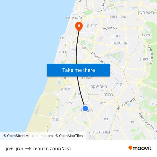 מכון ויצמן to היכל מנורה מבטחים map