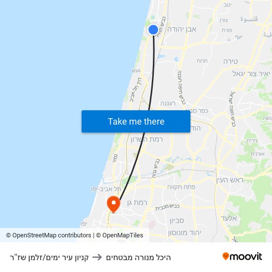 קניון עיר ימים/זלמן שז''ר to היכל מנורה מבטחים map