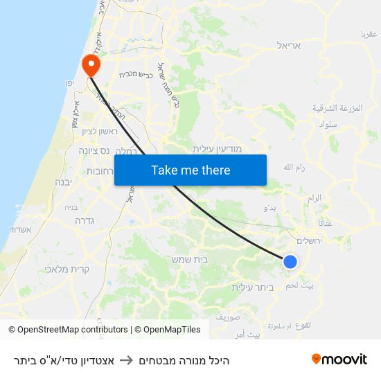 אצטדיון טדי/א''ס ביתר to היכל מנורה מבטחים map