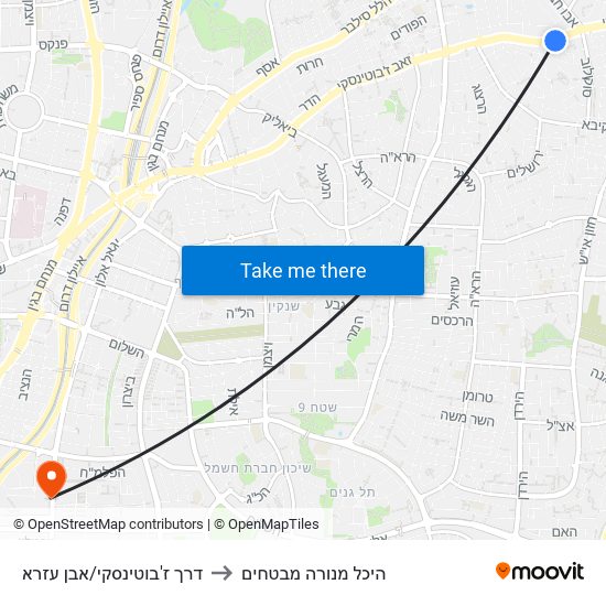 דרך ז'בוטינסקי/אבן עזרא to היכל מנורה מבטחים map