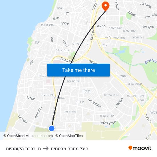 ת. רכבת הקוממיות to היכל מנורה מבטחים map