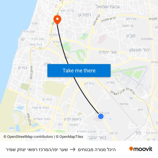 צומת צריפין לדרום to היכל מנורה מבטחים map