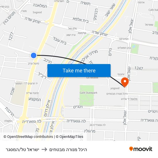 ישראל טל/המסגר to היכל מנורה מבטחים map