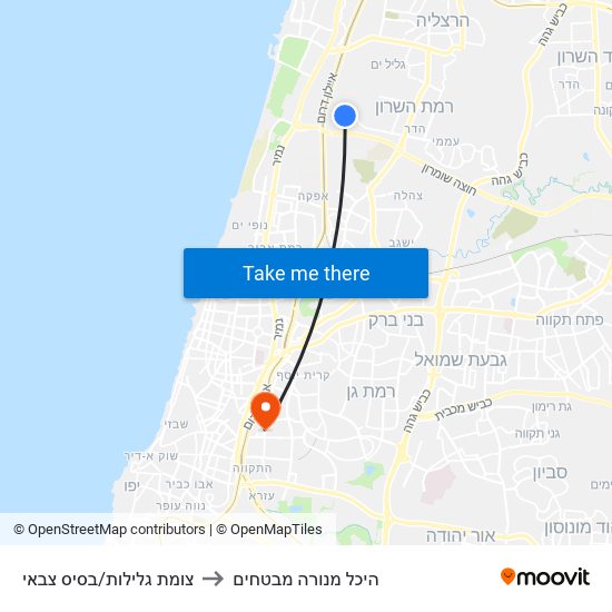 צומת גלילות/בסיס צבאי to היכל מנורה מבטחים map