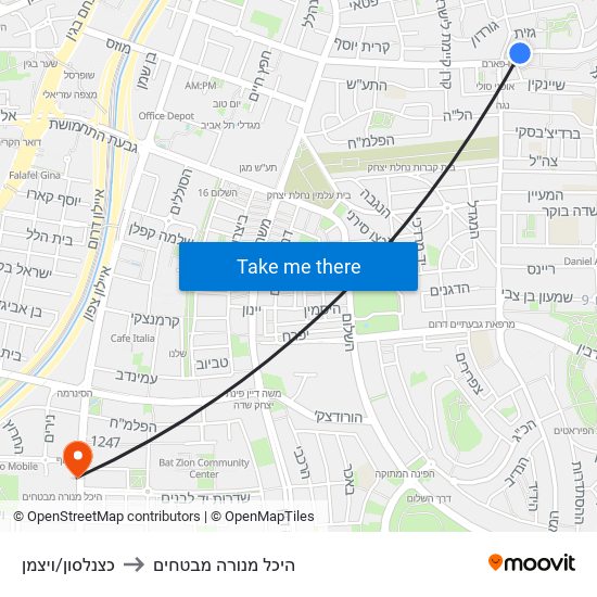 כצנלסון/ויצמן to היכל מנורה מבטחים map