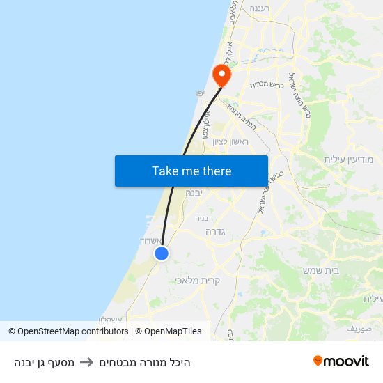 מסעף גן יבנה to היכל מנורה מבטחים map