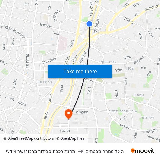 תחנת רכבת סבידור מרכז/גשר מודעי to היכל מנורה מבטחים map