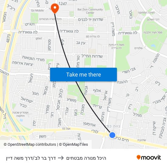 דרך בר לב/דרך משה דיין to היכל מנורה מבטחים map