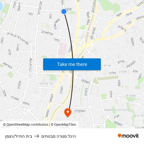 בית החייל/ויצמן to היכל מנורה מבטחים map