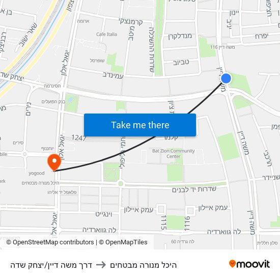 דרך משה דיין/יצחק שדה to היכל מנורה מבטחים map