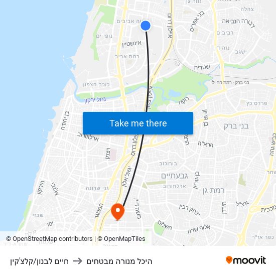 חיים לבנון/קלצ'קין to היכל מנורה מבטחים map