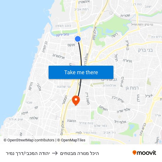 יהודה המכבי/דרך נמיר to היכל מנורה מבטחים map