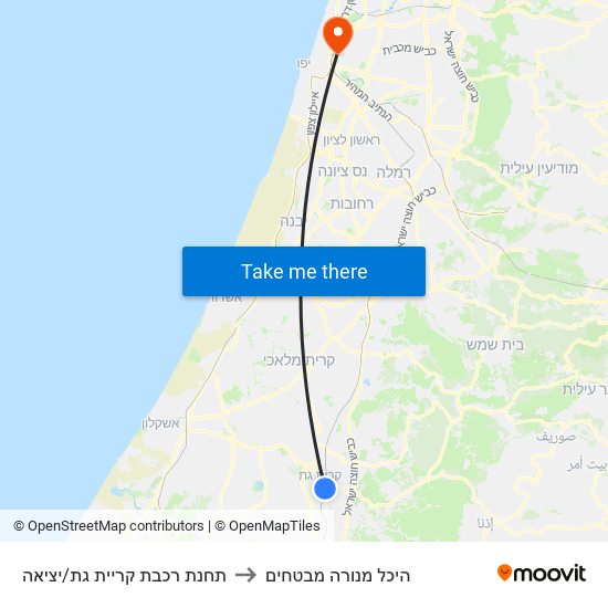 תחנת רכבת קריית גת/יציאה to היכל מנורה מבטחים map