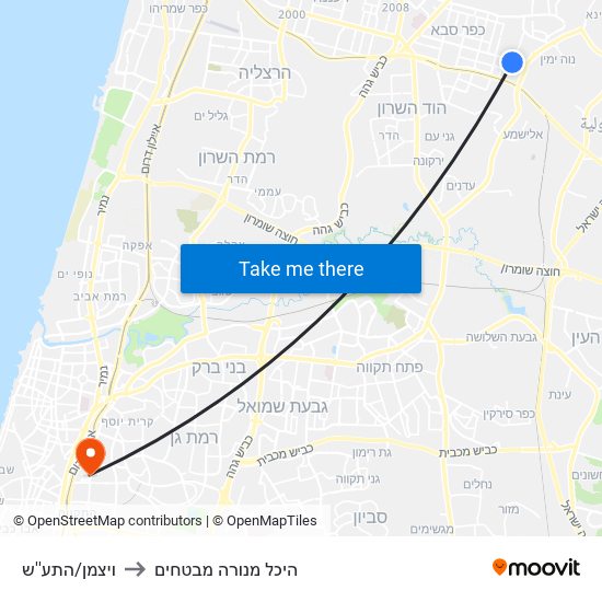 ויצמן/התע''ש to היכל מנורה מבטחים map