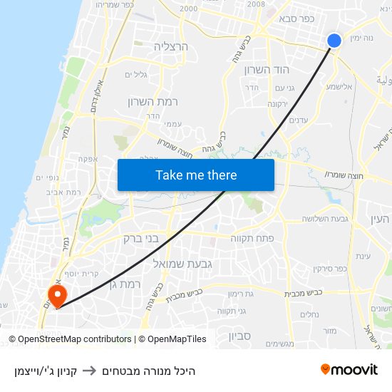 קניון ג'י/וייצמן to היכל מנורה מבטחים map