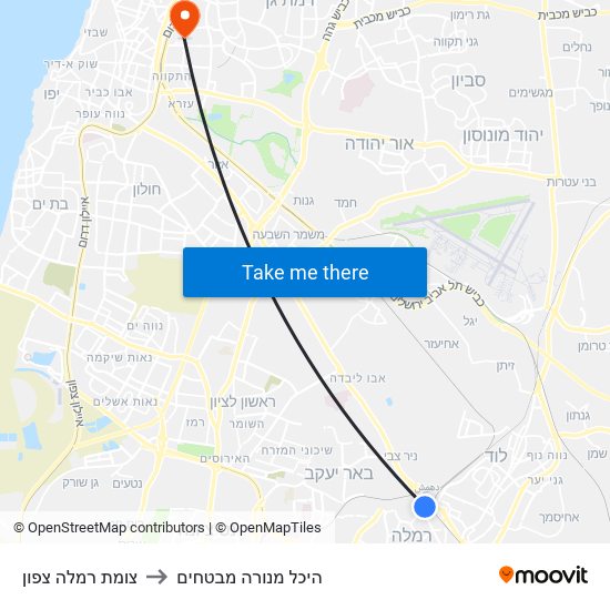 צומת רמלה צפון to היכל מנורה מבטחים map