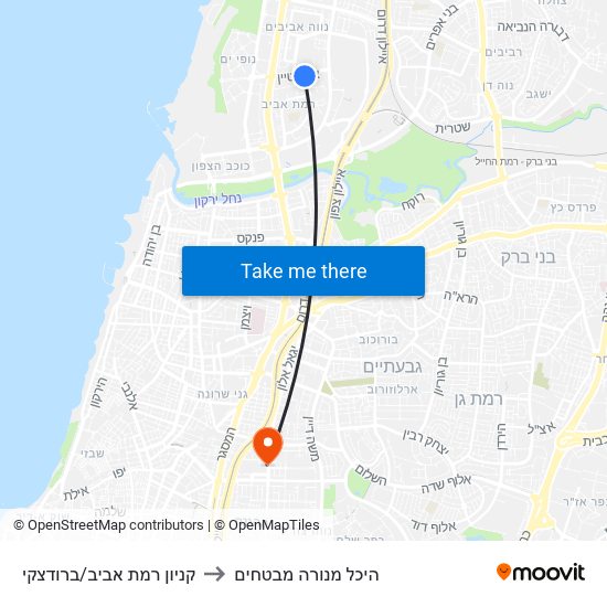 קניון רמת אביב/ברודצקי to היכל מנורה מבטחים map