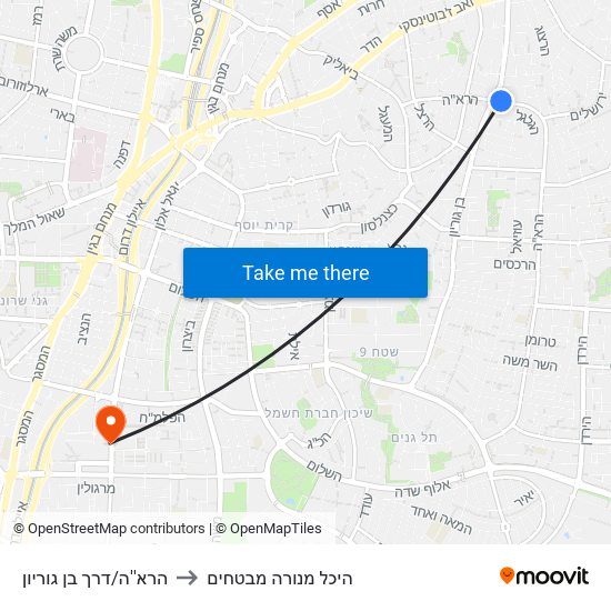 הרא''ה/דרך בן גוריון to היכל מנורה מבטחים map