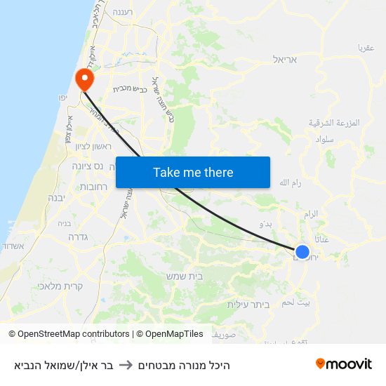 בר אילן/שמואל הנביא to היכל מנורה מבטחים map