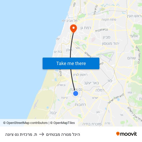 ת. מרכזית נס ציונה to היכל מנורה מבטחים map