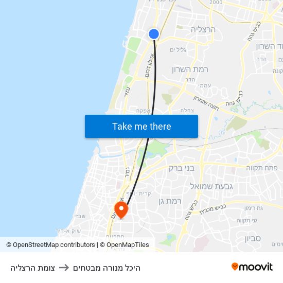 צומת הרצליה to היכל מנורה מבטחים map