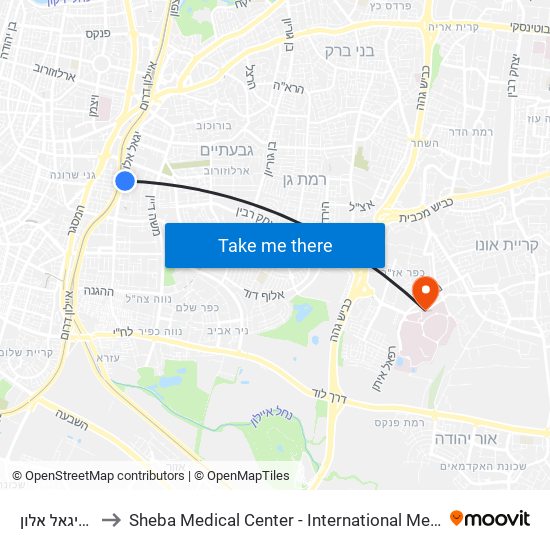 אסותא/יגאל אלון to Sheba Medical Center - International Medical Tourism Division map