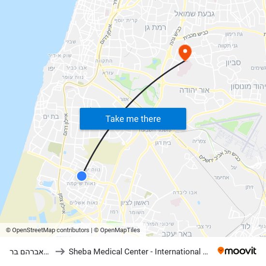 משה דיין/אברהם בר to Sheba Medical Center - International Medical Tourism Division map