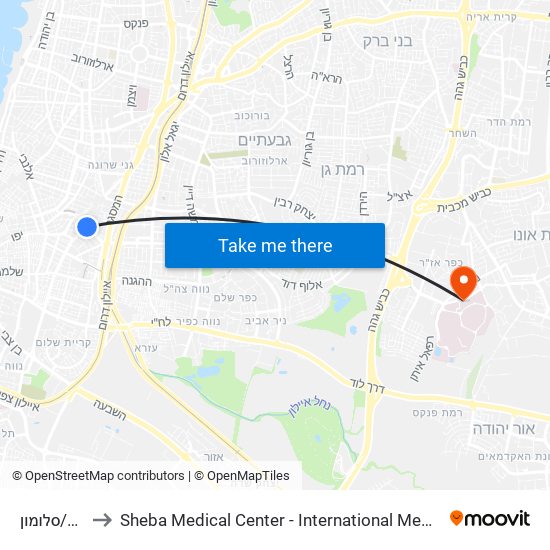 הרכבת/סלומון to Sheba Medical Center - International Medical Tourism Division map