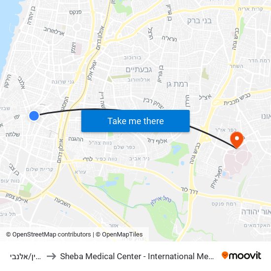 דרך בגין/אלנבי to Sheba Medical Center - International Medical Tourism Division map