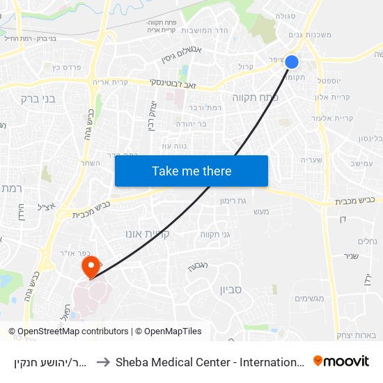 יהושע שטמפפר/יהושע חנקין to Sheba Medical Center - International Medical Tourism Division map