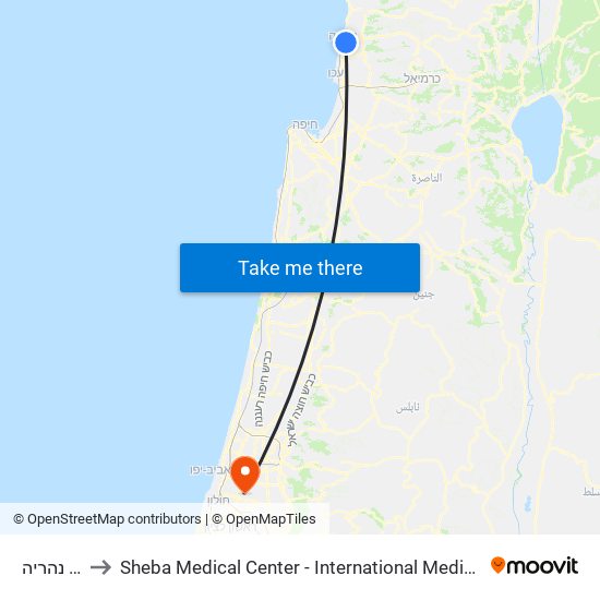 צומת נהריה to Sheba Medical Center - International Medical Tourism Division map