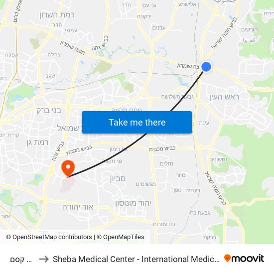 מחלף קסם to Sheba Medical Center - International Medical Tourism Division map