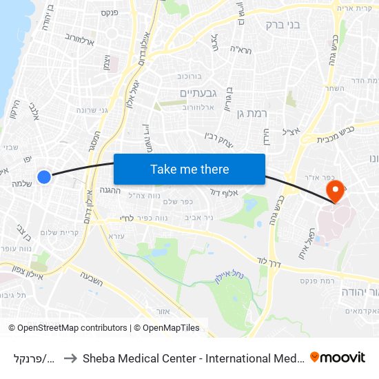 העלייה/פרנקל to Sheba Medical Center - International Medical Tourism Division map