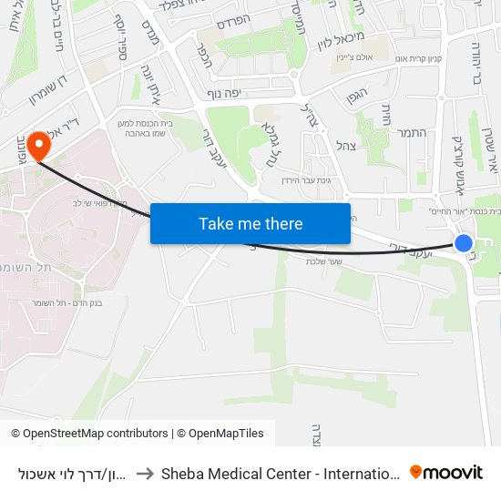 מרכז מסחרי רימון/דרך לוי אשכול to Sheba Medical Center - International Medical Tourism Division map