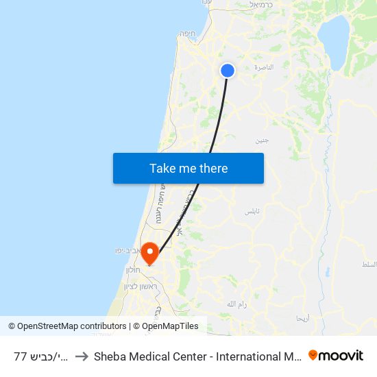 מחלף ישי/כביש 77 to Sheba Medical Center - International Medical Tourism Division map
